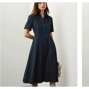 Club Monaco Blue Midi Shirt Dress SIZE 14 Cotton Work Career Designer $248